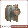 Ladies Hand Made Long Leather Strap Quartz Watch with Chain